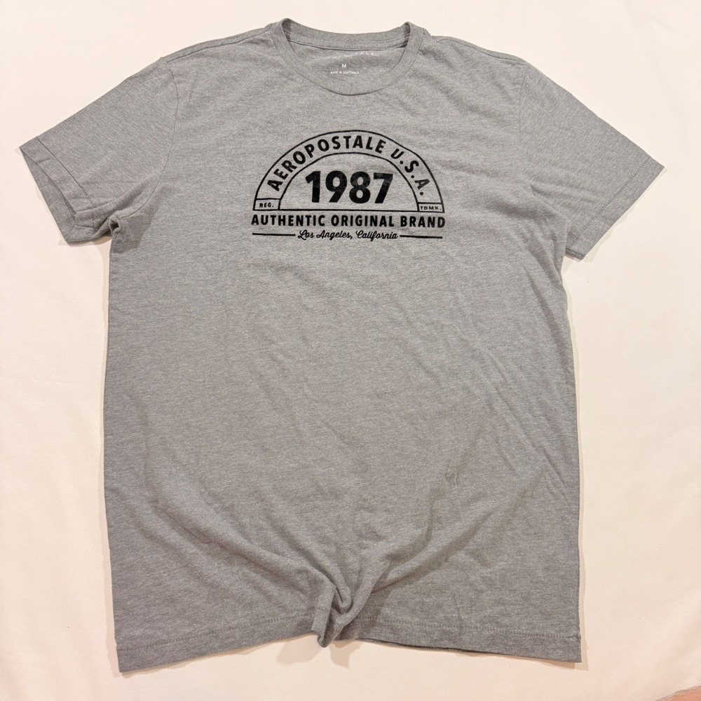 Aeropostale T Shirt Mens Size M Grey Graphic Logo Authentic Original Brand 1987